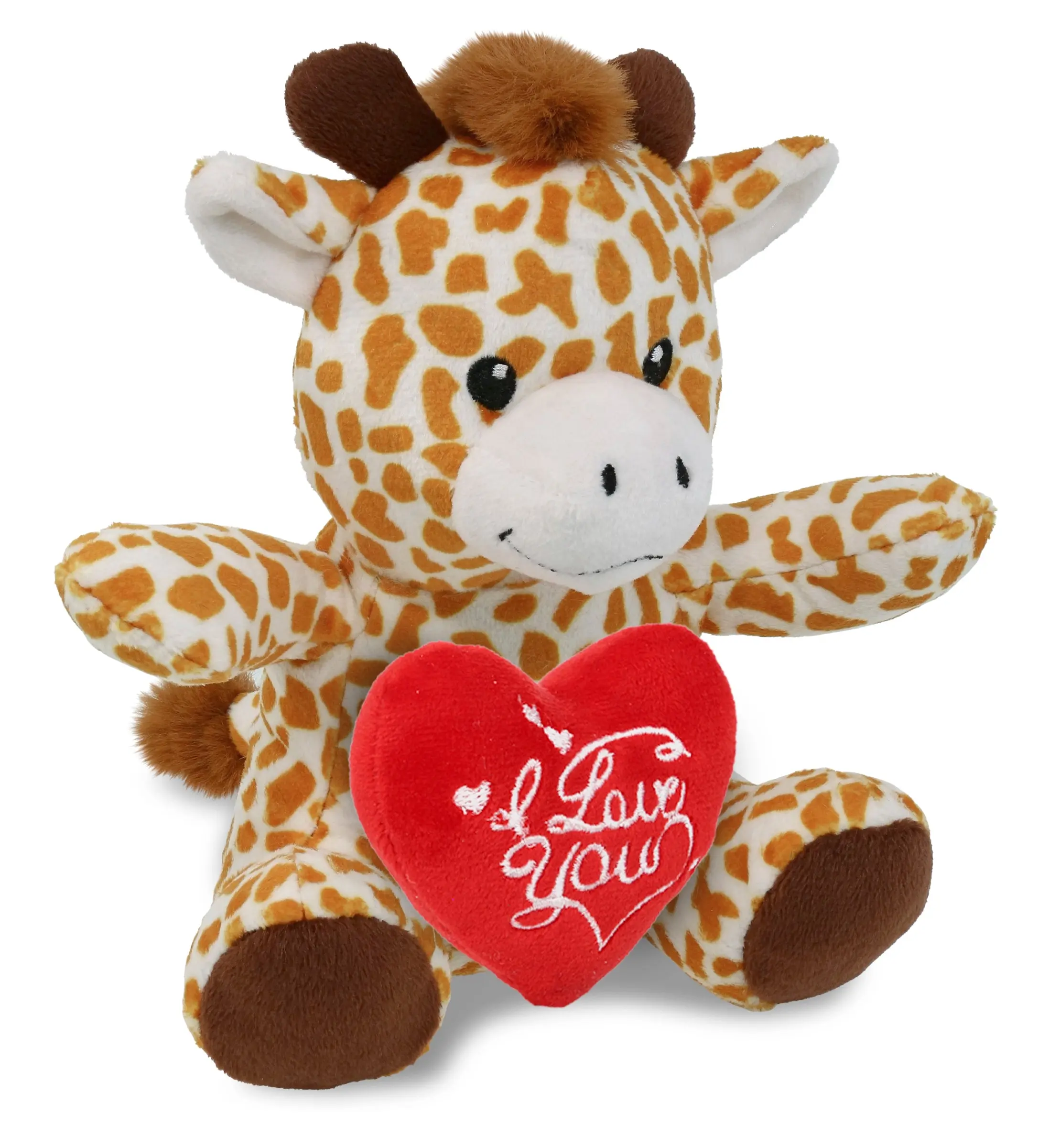 DOLLIBU 6" Soft Stuffed Giraffe Plush Toy - 100% Polyester, Cute Animal Design, Red Heart "I Love You" Print, Personalized Kids' Gift, Includes Tissue Paper (Valentine's Day, Anniversary)