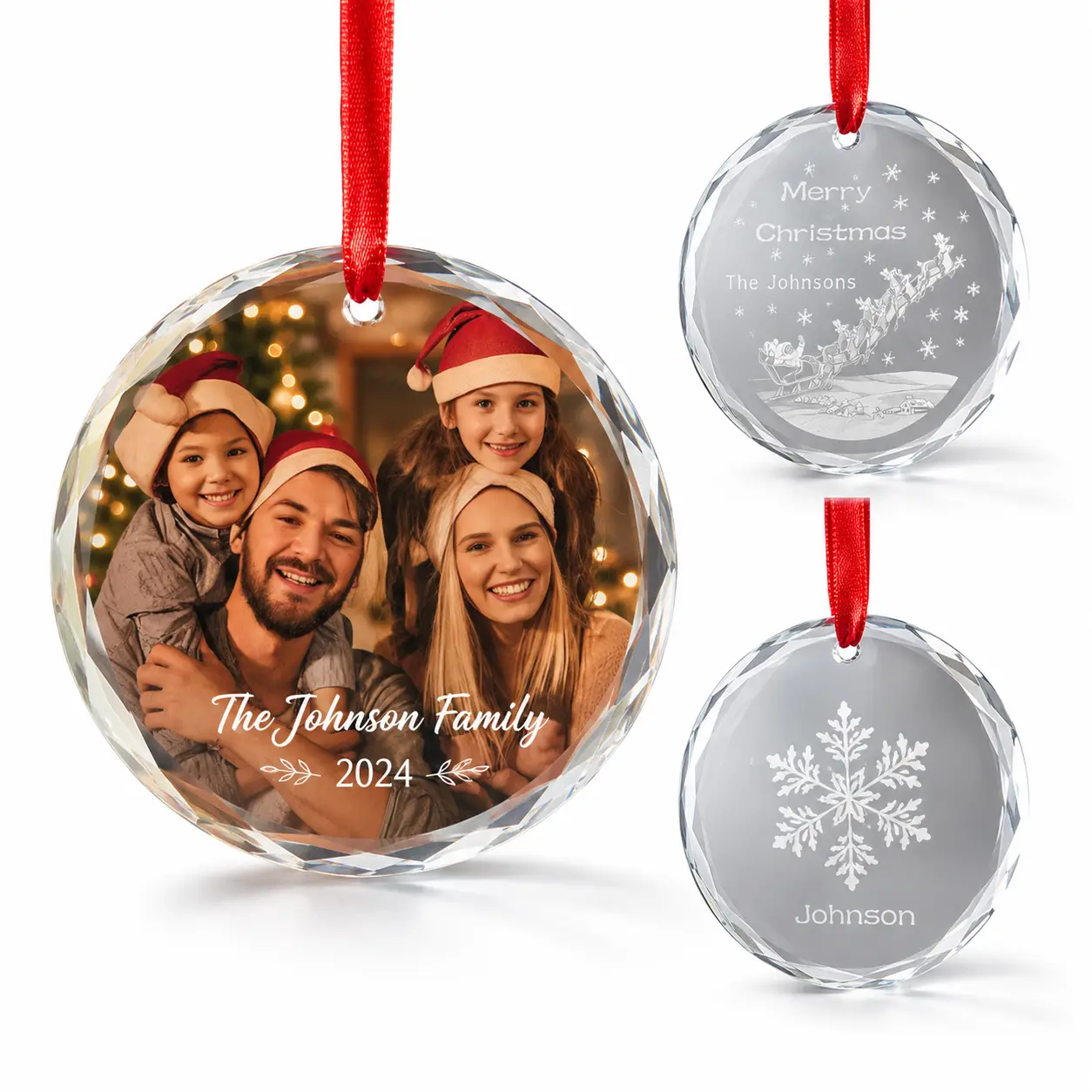 Personalized Crystal Ornament Custom Family Photo Hanging Keepsake with Name & Year | Christmas Tree Decor Gift for Holiday Shelf or Gift Box