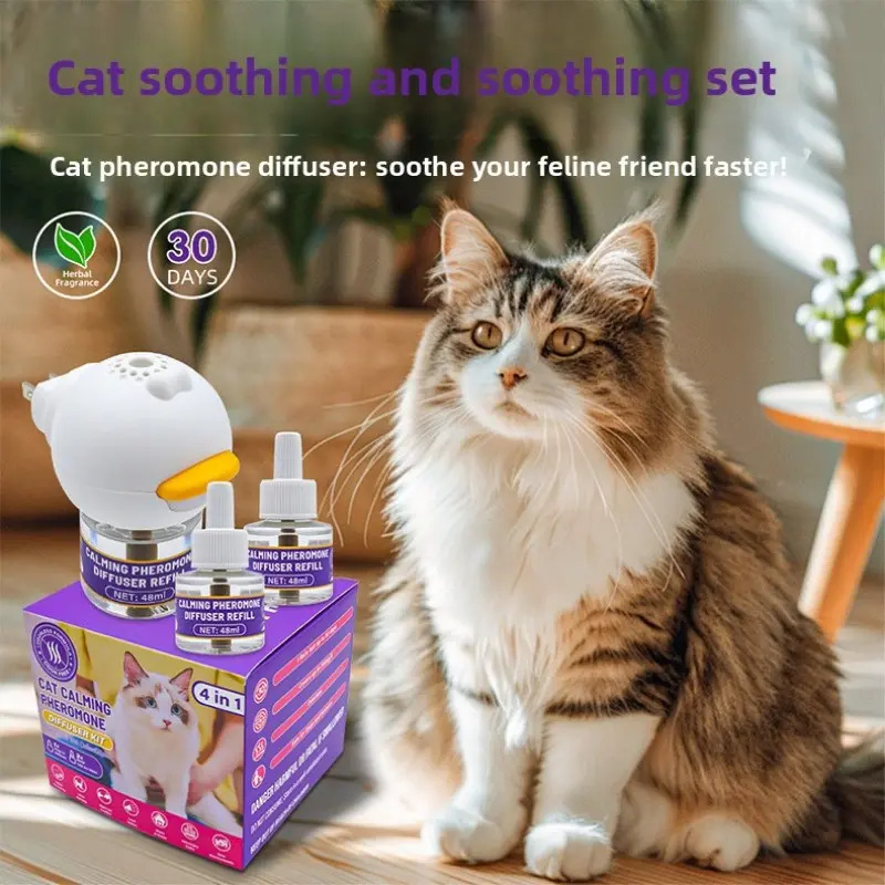 Cat Pheromone Diffuser Set, Plug-In Electric Calmifier, 3 Bottles Refill, Reduces Anxiety, Fighting, Spraying, 90 Days Comfort