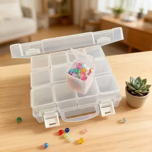 Large Plastic Storage Box with 12 Compartments, Perfect for Organizing Beads and Craft Materials, Portable Jewelry Making Case
