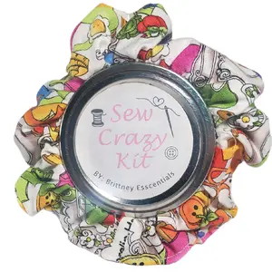 Brittney Esscentials Sew Crazy Kit - 4 oz Mason Jar with Scrunchie, Needles, Bobbins, Fabric Glue, Pins, Circle Pieces & Seam Tools for Crafting Enthusiasts