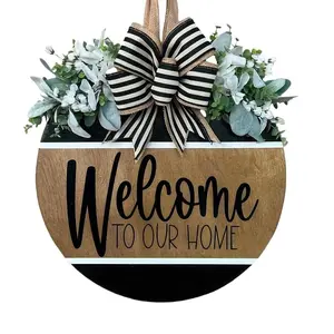 Welcome Back To Our Home Garland Round Wooden Board Wreath Front Door Decoration Year Round Housewarming Gift Themed Party Decor Multicolor
