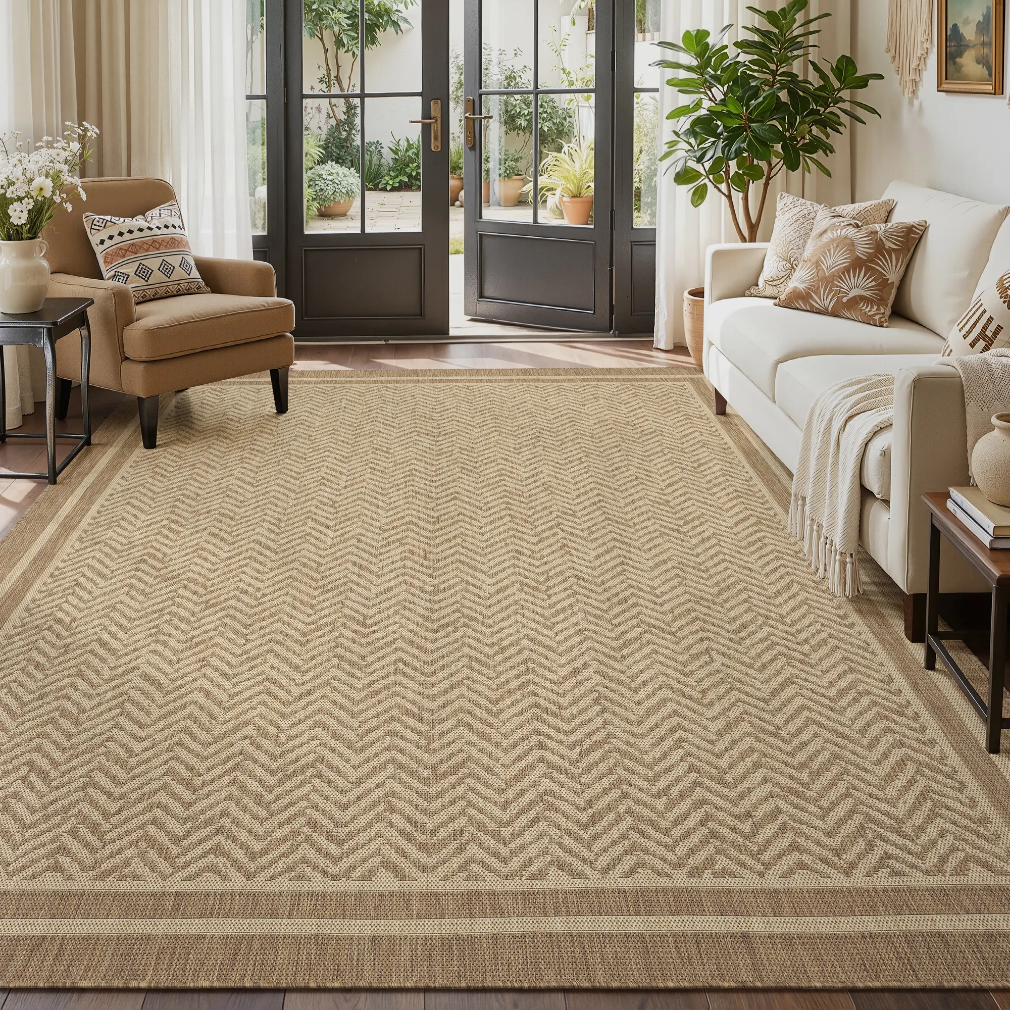 MontVoo Polypropylene Indoor&Outdoor Area Rug, Geometric Flatweave Floor Mat, Durable Decorative Carpet for Patio, Deck, Porch, Balcony