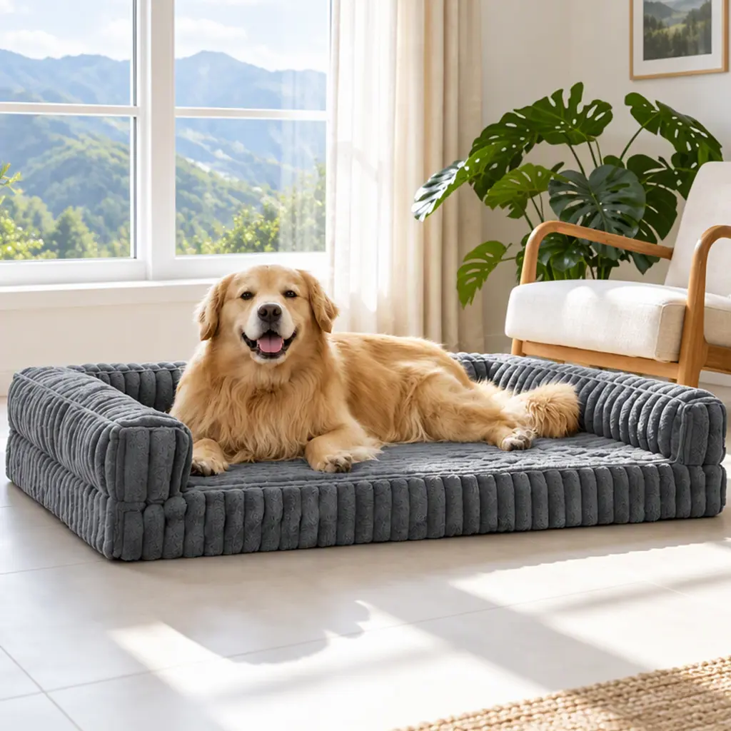 Orthopedic Support Dog Sofa, Thick Memory Foam Filled Corduroy Pet Bed, Enlarged And Thickened Design, Joint-Friendly Large And Medium-Sized Dog Specific Dog Bed