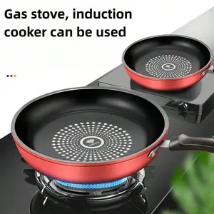 24cm Red Non-Stick Frying Pan, Thickened Home Use Flat Bottom Egg Steak Breakfast Pot, Low Smoke Easy Clean, Compatible with Electric and Gas Stoves