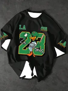 Men's Cartoon Character 23 Number Print Baseball Short Sleeve Shirt, Western Baseball Jersey Top, Casual Outdoor Sports Leisure Running Basketball Football Tee