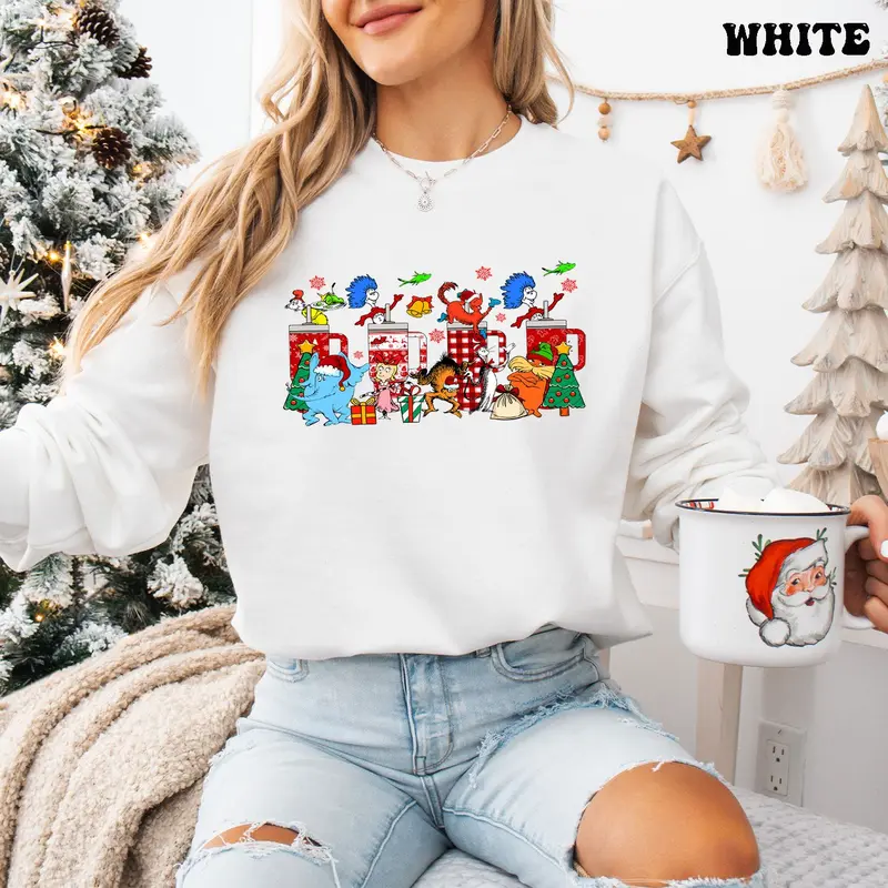 Dr Seuss Tumbler Christmas Sweatshirt, Dr. Seuss Inspired Holiday Shirt, Dr. Seuss Characters Christmas Outfit, Xmas Gifts For Women Men Z4