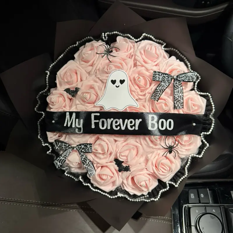 Baby Pink Eternal Spooky Bouquet Halloween - perfect for Birthdays, Anniversary, Boo Basket, Just Because Ramo Buchon