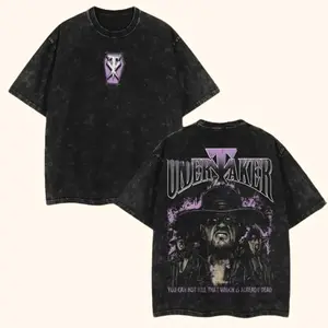 Retro Edition The Undertaker Wrestling - WWE4U Wash Tee Clothes Cotton Menswear Soft T-Shirt Top graphic unisex Fabric Seamless Tshirt Gamis Tshirt outfits men Streetwear Crewneck Tropical Black L6X