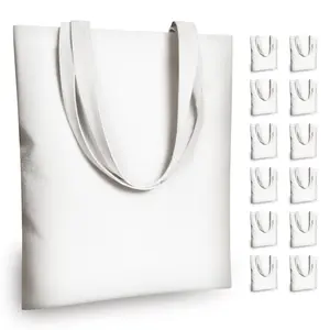 holanew 12pcs Bulk Economical Reusable Medium Size Blank Canvas Tote Bags, Lightweight Thin Cloth Shopping Bags, Customizable for DIY, Heat Transfer, Gifting