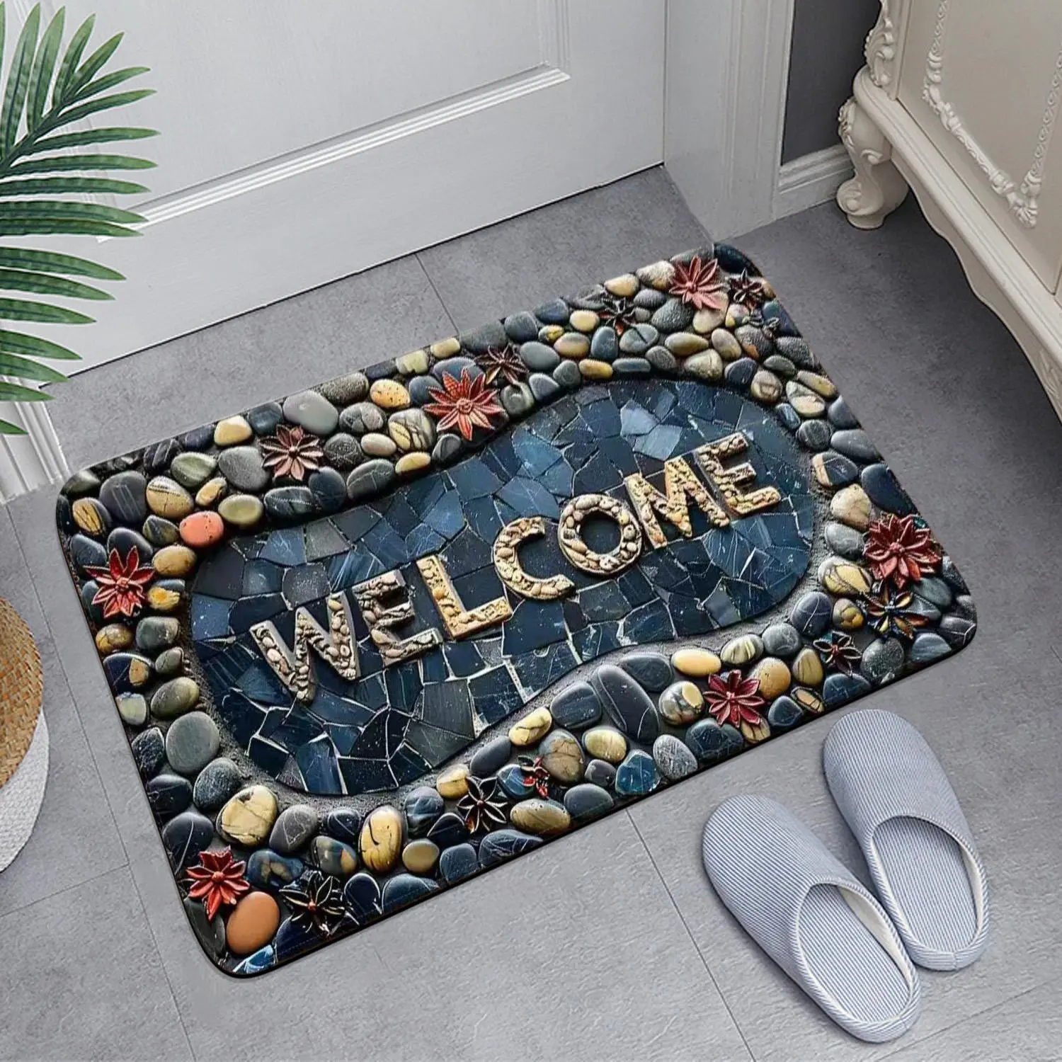 Extra Thick Anti-Slip Welcome Stone Mat, Washable Rug, Indoor-Outdoor Entry Mat, Soft Multi-Size Carpet for Living Room Home Decor, Decorative Rug Mat, Entryway Floor Mat Home Decoration Mat