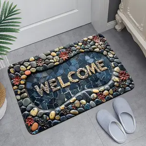 Welcome Stone Mat Decor Area Rug Washable Outdoor Rugs Anti-Slip Soft Extra Thick Carpet Entryway Indoor Door Mat for Living Room Bedroom Home