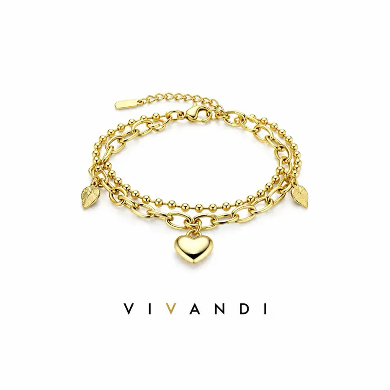 Vivandi Layered Heart Charm Bracelet