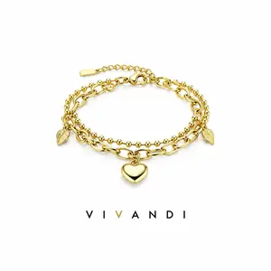 Vivandi Layered Heart Charm Bracelet