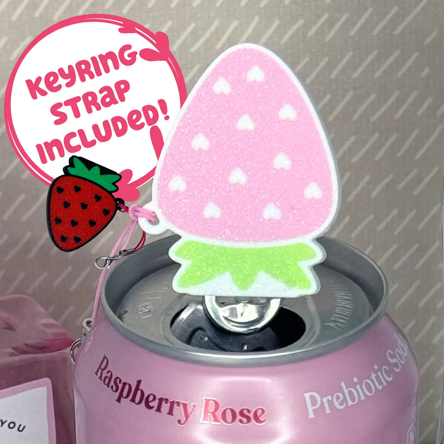 Strawberry Love Tab Buddy Soda Can opener - cute fruit keychain gift present charm accessory for arthritis, EDS, long nails, sore hands, Kitchen Utens