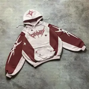Embroidered design, loose zipper, men's hooded sweatshirt, geometric pattern, women's sportswear, Gothic streetwear, oversized casual men's clothing