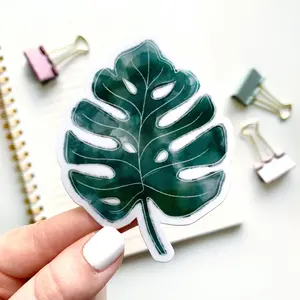 Monstera Leaf Waterproof Vinyl Sticker, 3x2.5"