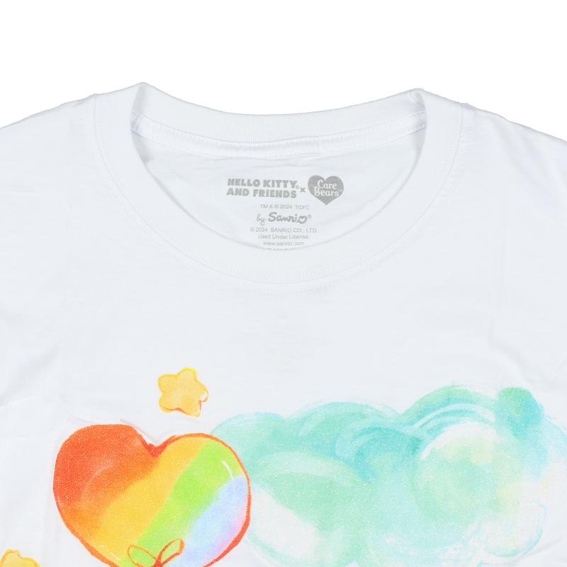 Hello Kitty and Friends x Care Bears Women's T-Shirt Harmony Bear and Kuromi Glitter Sheen Boyfriend Fit Tee (X-Large)