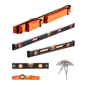 fathersdaygift VEVOR 4-Piece Torpedo Level, 48/24/16/10 Inch All Magnetic Levels Set, Fluorescent Light Up Bubble Vials Ruler for 45/90/180 Degree, Aluminum Alloy Magnetic Box Leveler Tool, SAE and Metric Scale