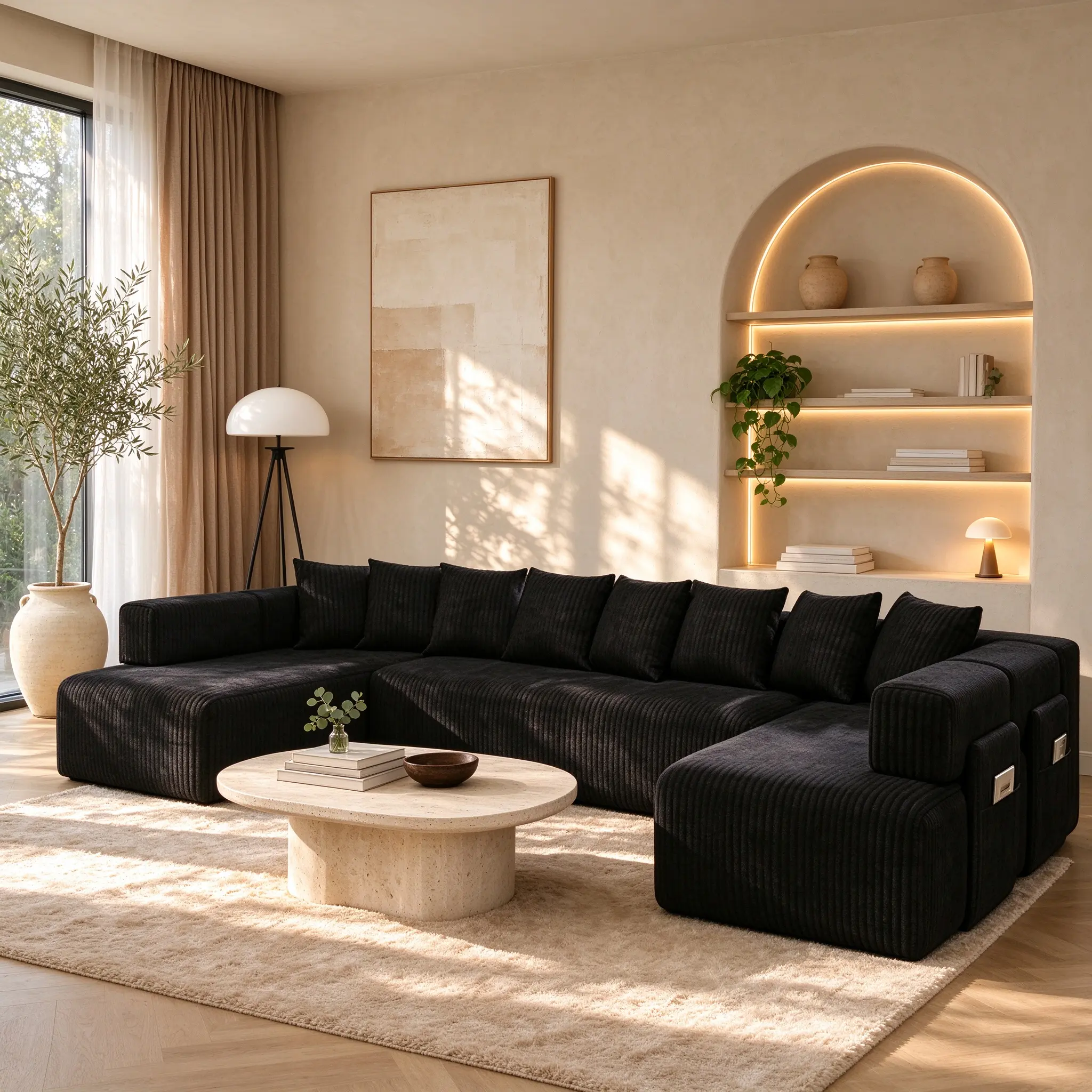 Modular Cloud Sectional Sofa, 146" L or U Shaped, 4–8 Seats Modern Polyester Deep Seat Couch, Easy Assembly, Convertible for Temporary Sleeping, Living Room Indoor Furniture