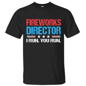 Fireworks Director I Run You Run Funny Red White and Blue 4th Of July T-Shirt, Independence Day Patriotic Front Design Unisex Cotton T-shirt for Men for Women Menswear Womenswear Top
