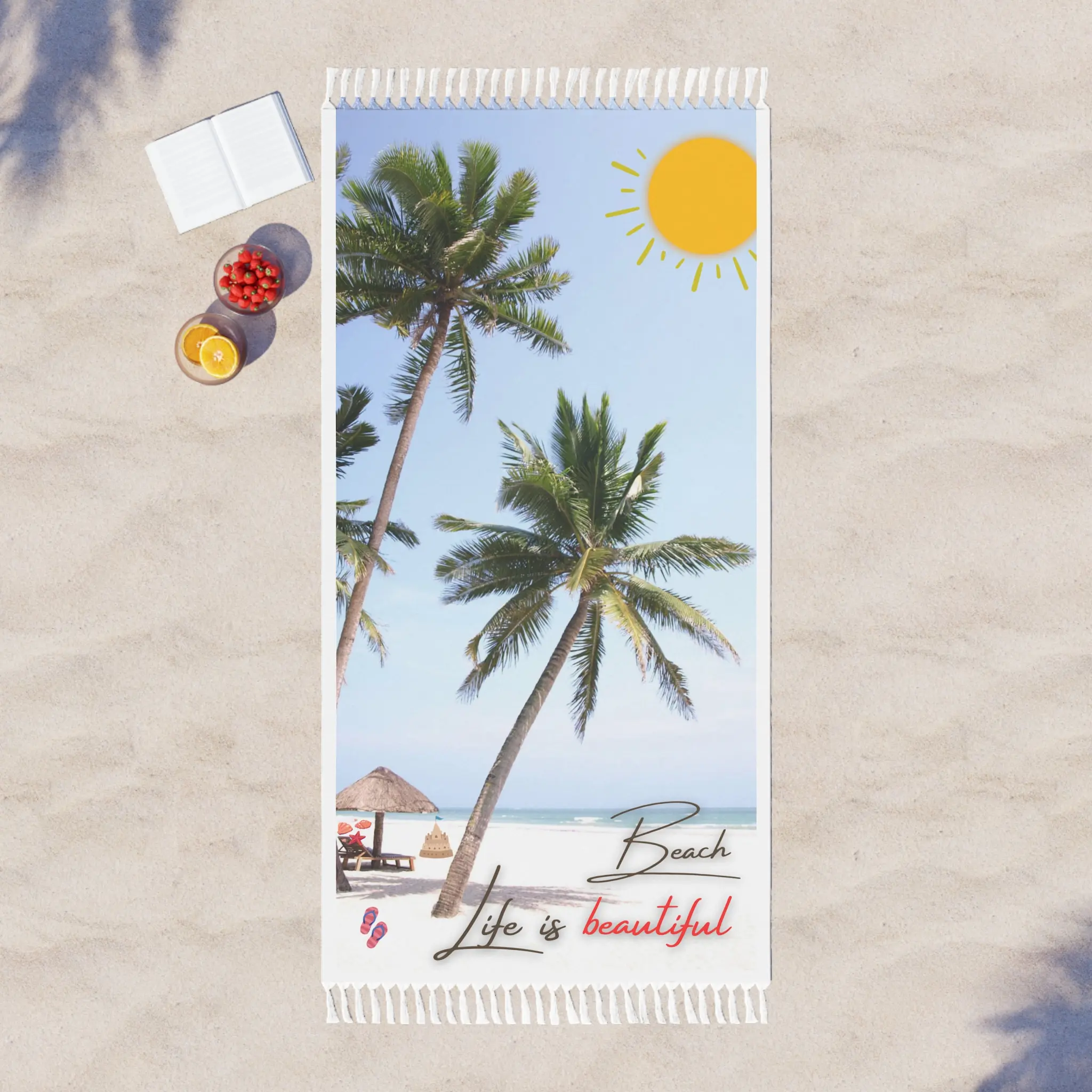 Boho Beach Cloth, Beach Life is Beautiful Design - Towel, Sarong, Beach Wrap, Summer Essential, Vacation Must-Have