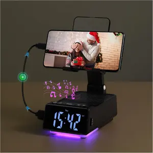 Gifts for Men Women, 7 in 1 Christmas Phone Stand with Bluetooth Speaker, Alarm Clock, Charger, Light, USB Playback & Hands-Free Calling, Stocking Stuffers, White Elephant Gifts for Teens Grandkids BFUSHIONY