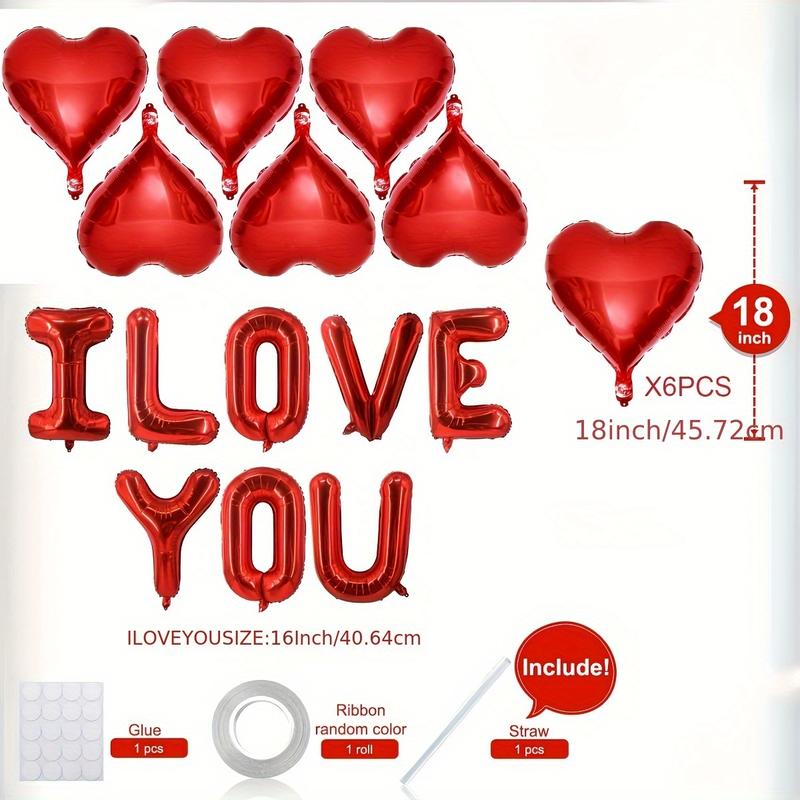 17-piece set of red heart-shaped balloons with "I Love You" lettering, suitable for Valentine's Day, bridal showers, marriage proposals, wedding party decorations, Halloween decorations, and Christmas decorations.