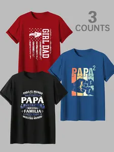 Father's Day Retro 'girl Dad' Print T-Shirt, Summer Streetwear, Casual Loose-Fit, Breathable Fabric, 3 Color Options, Perfect Gift