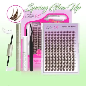 VEYESBEAUTY Brown Manga Lashes Invisible Dramatic Volume Cluster Lashes Individual Lash Extensions Layered Fluffy Eyelashes Lash DIY Makeup- Salon Daily