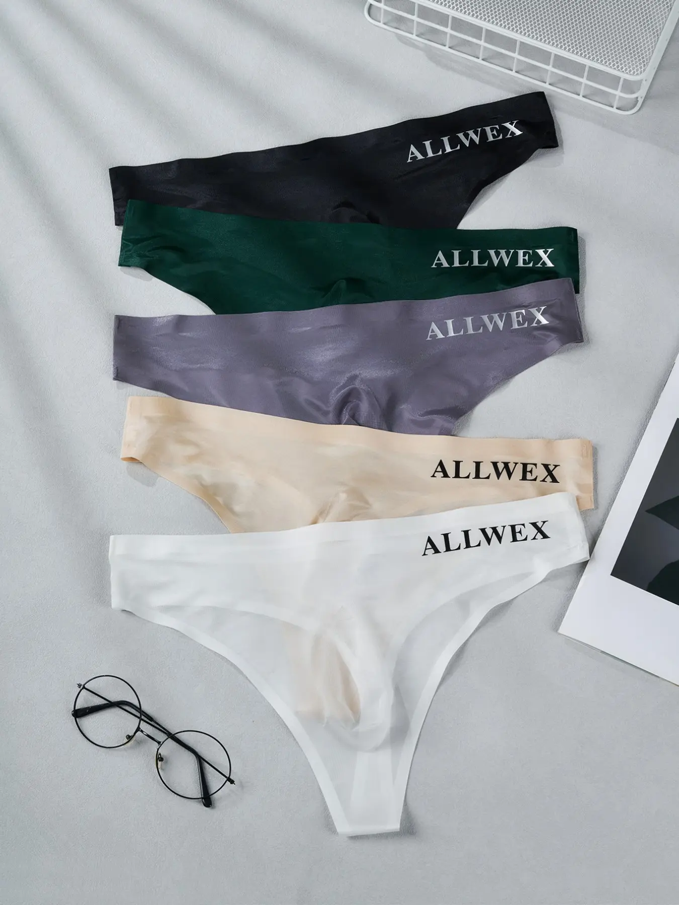Men's High Elastic Low Waist 3D Thong Underwear, Ice Silk Seamless Design, Sexy Fashion Letter Print, Breathable Casual Trunks, Soft Breathable Briefs, 5 Pack, Elasticity Design Underwear, Undergarments
