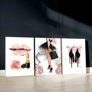 3pcs Girly Style Wall Art, Elegance Poster, Art Prints, Romantic Elements Home Decor, Creative Modern Decoration, Dopamine Decor, Modern Wall Paintings, Cozy Canvas Posters, Housewarming Gift, With Frame, Modern Floral Paintings