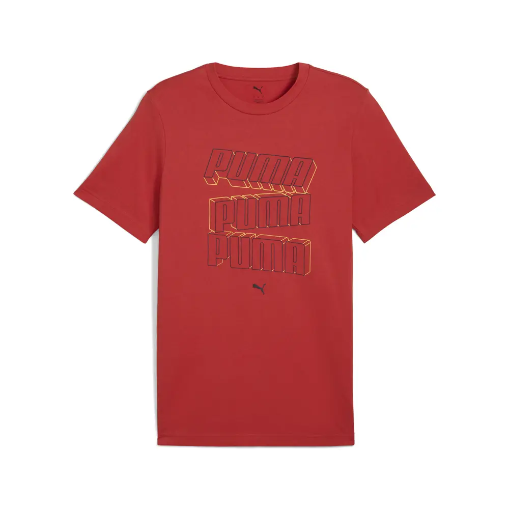 PUMA Mens Essentials Stacked Logo Crew Neck Short Sleeve Casual Tops Casual - Red