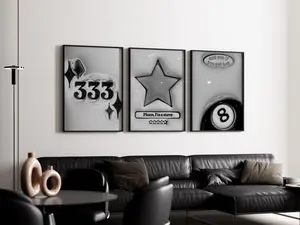 Hypebeast Room Decor Set of 3: 8 Ball, Star, Lucky Prints,Trendy 3D Room Decor Bundle ,No Frame