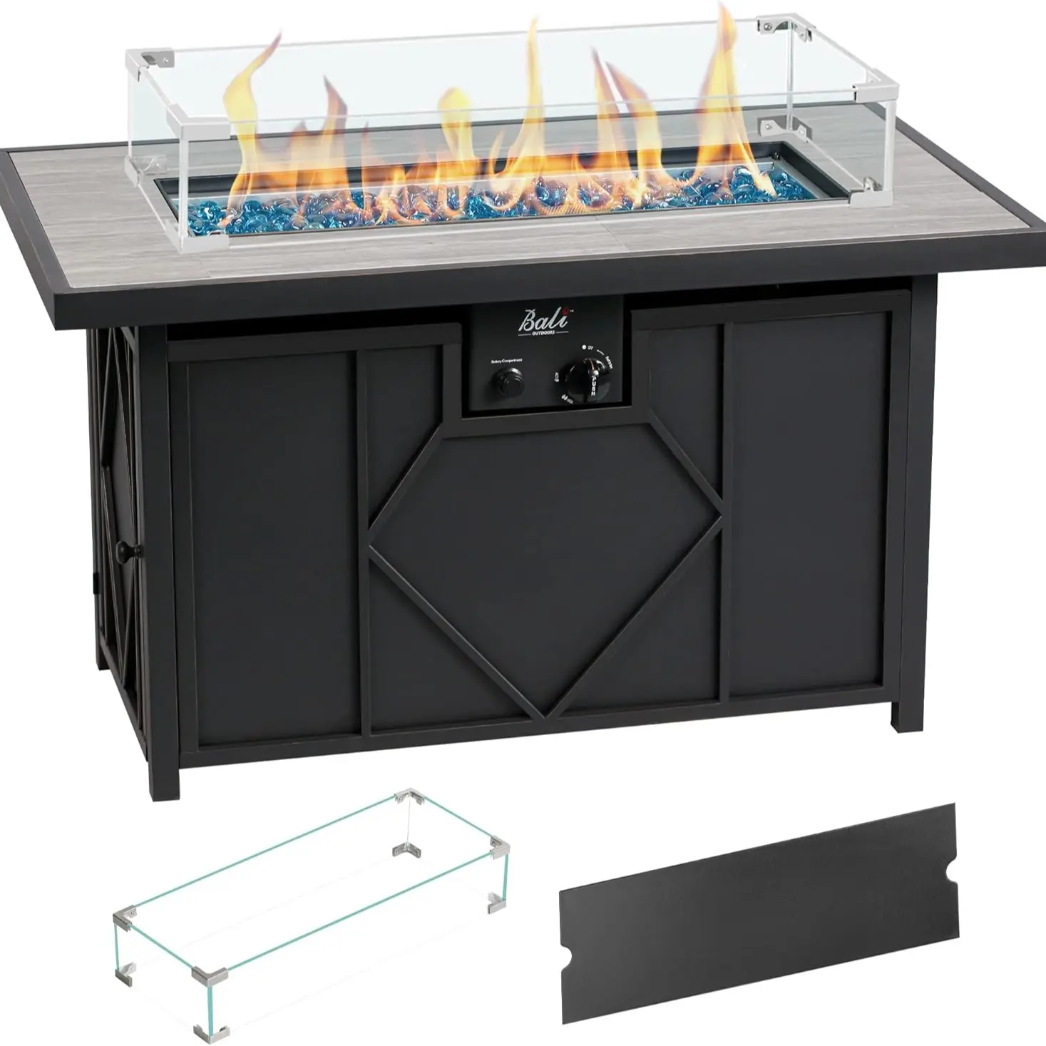 42'' Fire Table with glass wind