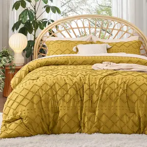 King Comforter - Mustard Yellow Comforter, Boho Tufted for, 3 Farmhouse for Seasons, Fluffy with 2 Pillow Shams