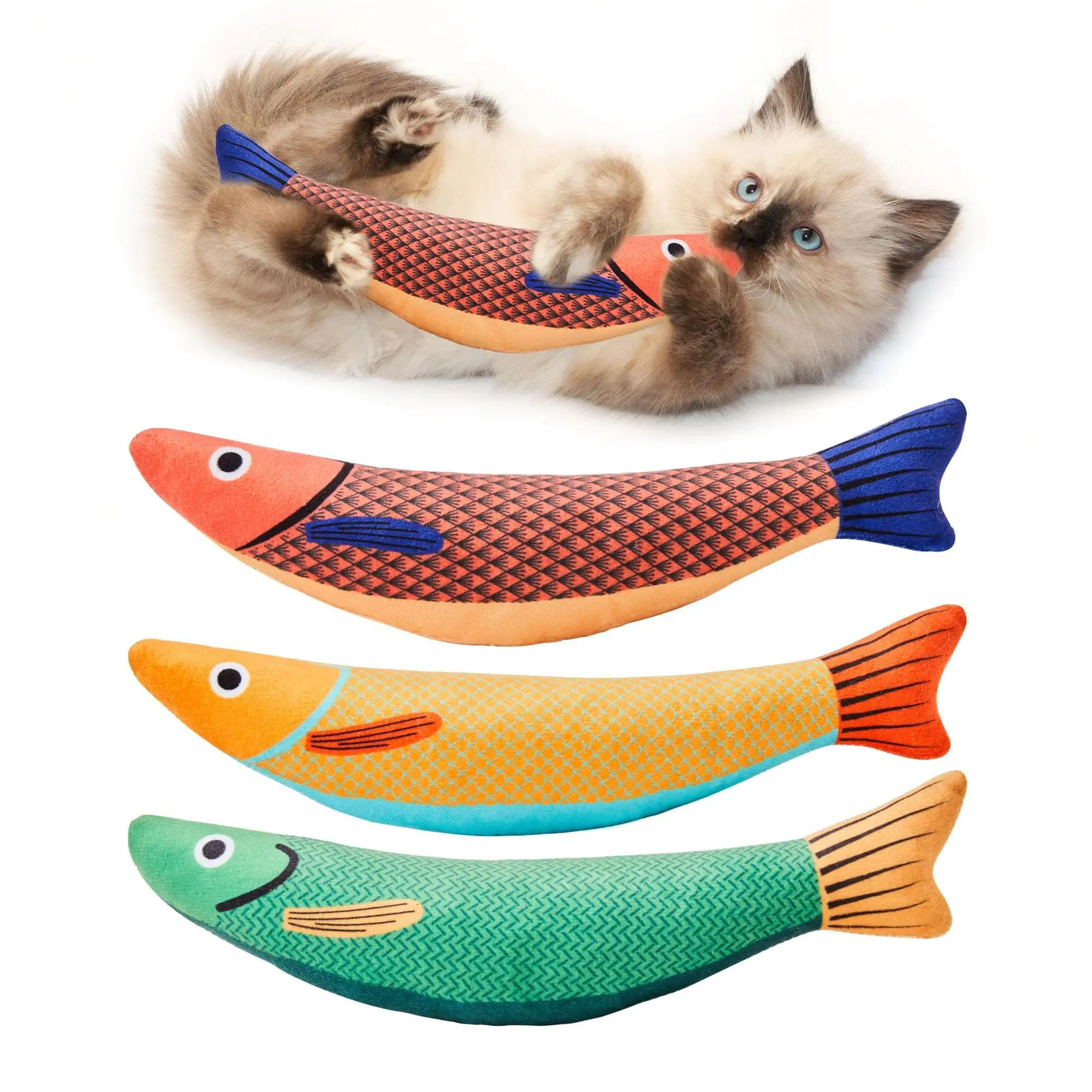 3 Pack Catnip Fish Toys Crinkle Sound Plush Kicker for Indoor Cats Soft and Durable Cat Toy Set for Kittens and All Breeds 9.4 Inches