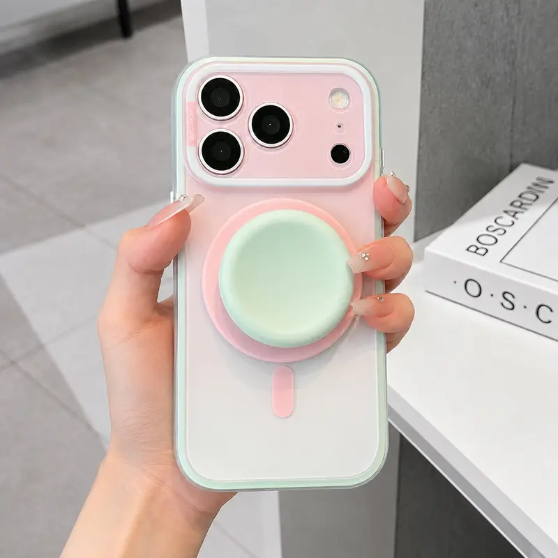Cute Pastel Gradient Magnetic Case for iPhone 18 Pro Max with Grip Stand, Compatible with MagSafe, Candy Color Shockproof Protective Cover for Women Girls