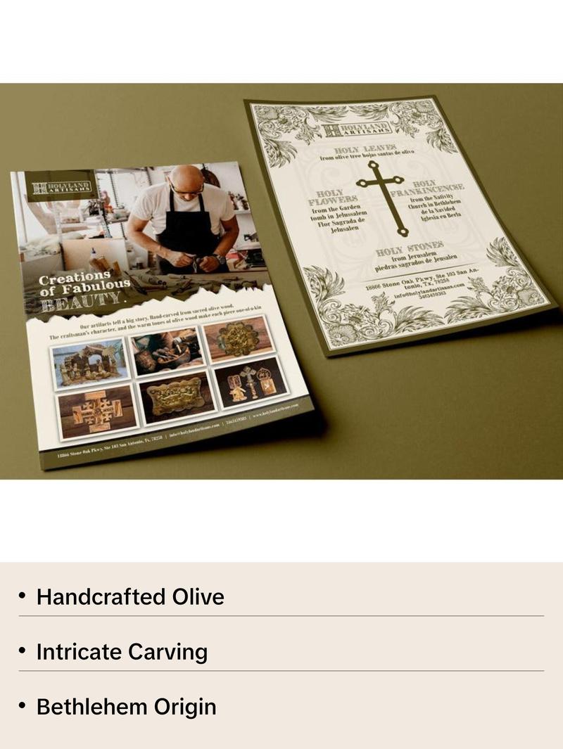 Olive Wood Nativity Scene_ Holy Family in Grotto Frame Decor Religious