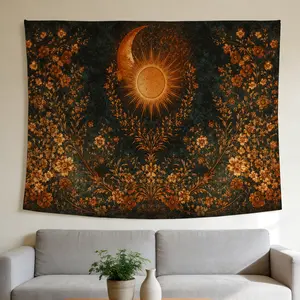 Sun and Moon Floral Tapestry Celestial Vintage Style Wall Hanging Suitable for Home Decor Valentine's Day Easter St.Patrick's Day Halloween Christmas and Other Festival Decorations.
