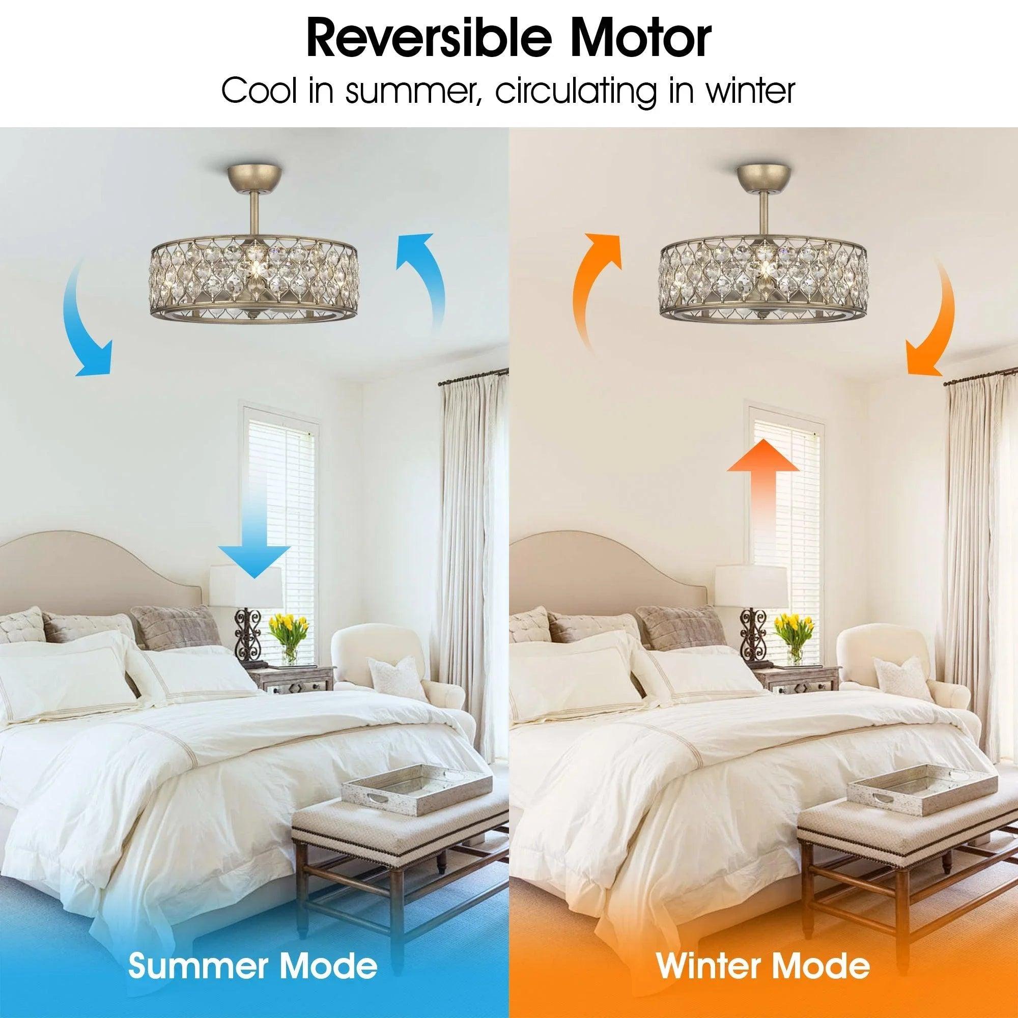 25" Modern Crystal Fandelier, Downrod Mount Ceiling Fan with LED Light & Remote Control
