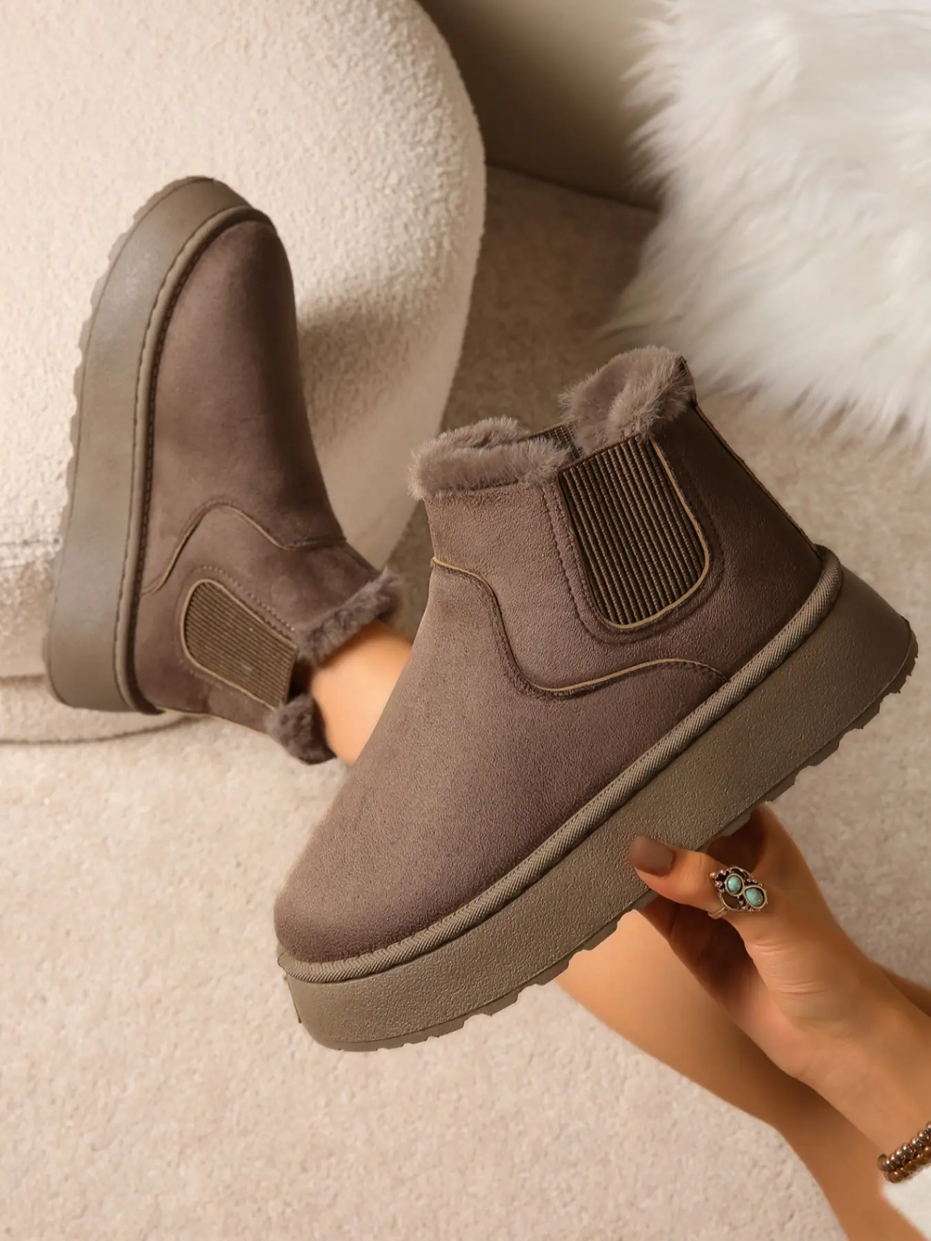 Women's Plain Platform Boots, Casual Fall & Winter Snow Boots, Warm Round Toe Walking Shoes, Pull On Boots, Comfortable Rubber Sole Footwear