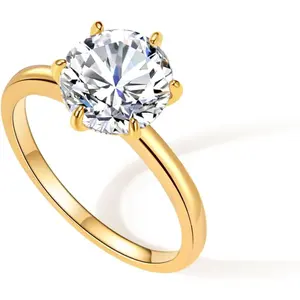 FISSEN Engagement Rings for Women 14K Gold Plated Round Cubic Zirconia Ring Dainty Gold Promise Ring Wedding Band Rings for Women Trendy Gold Jewelry gift