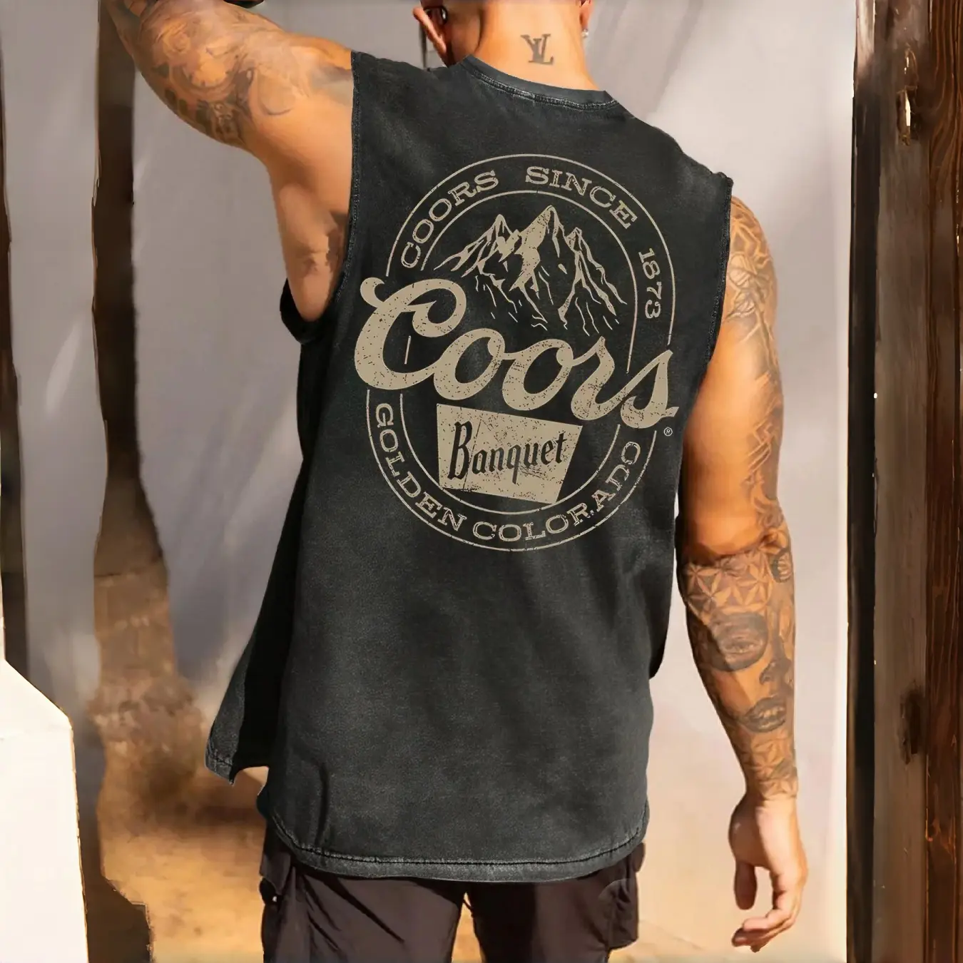 Men's Mountain & Letter Print Vintage Tank Top, Stylish Tank Top, Loose Casual Street Sleeveless Top for Summer, Men's Top for Daily Wear, Casual Sleeveless Vest