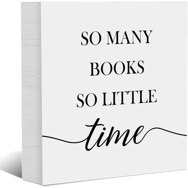 Reading Book Wooden Box Sign- So Many Books So Little Time, Inspiration Saying Decorative Plaque for Bookish, Library Wood Sign Classroom Decor Reading Corner, 5x5 Inch