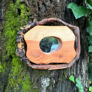 It’s a Burl Mirror Home Decor Juniper and Manzanita Wood Handmade Whimsical Gift Wall Art Light Collection