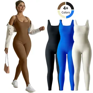 High-Elasticity Ribbed Workout Jumpsuit - Sporty Breathable Gym Bodysuit for Women Form-Flattering Long Sleeve Fitness Suit Machine Washable All-Season Activewear Ideal for Yoga & Sports Athletic Training Apparel