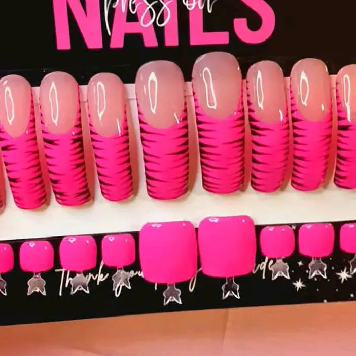2XL Curve Square Nails - Pink Color Design as Shown in the Image