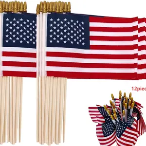12-Pack 8x12 Inch Mini American Flags with Poles, Wooden Flagpole with Child-Safe Tip, Ideal for Memorial Day, Independence Day, Veteran Parades