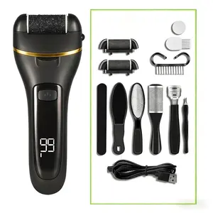 Electric Foot Exfoliating Tool Set, Rechargeable Nail Care Tool with 3 Roller Heads, 2 Speeds, Battery Display, Rechargeable Pedicure Tools
